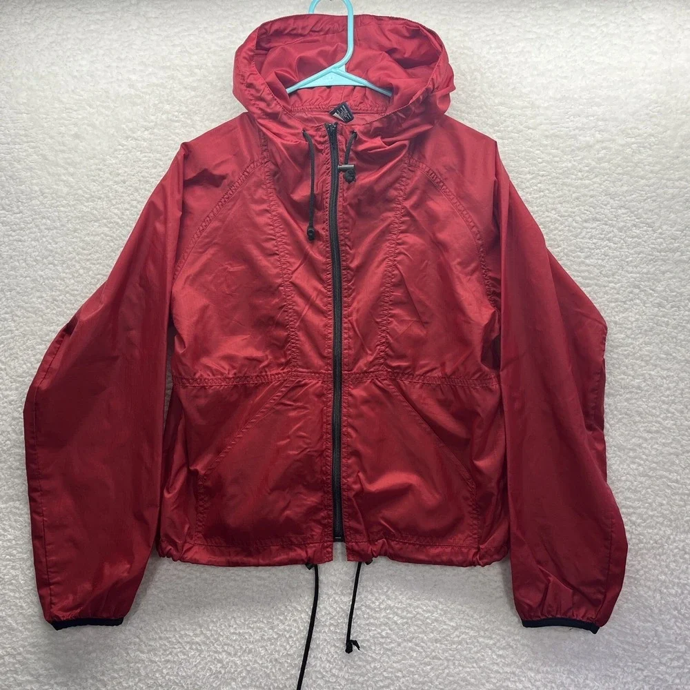 Gap Windbreaker Womens Small Red Long Sleeve Zip Up Hooded Packable Chore Grunge